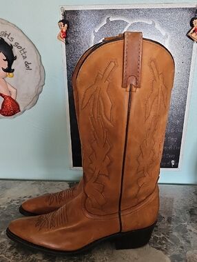 VTG Dan Post x Marlboro Cowboy Boots Style P2551 Men's 9D Tan Leather USA